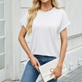 thumbnail image 5 of ZKCCNUK Summer Tops for Women Spring and Summer Solid Color Short Sleeved Round Neck Loose T-shirt Top, 5 of 8