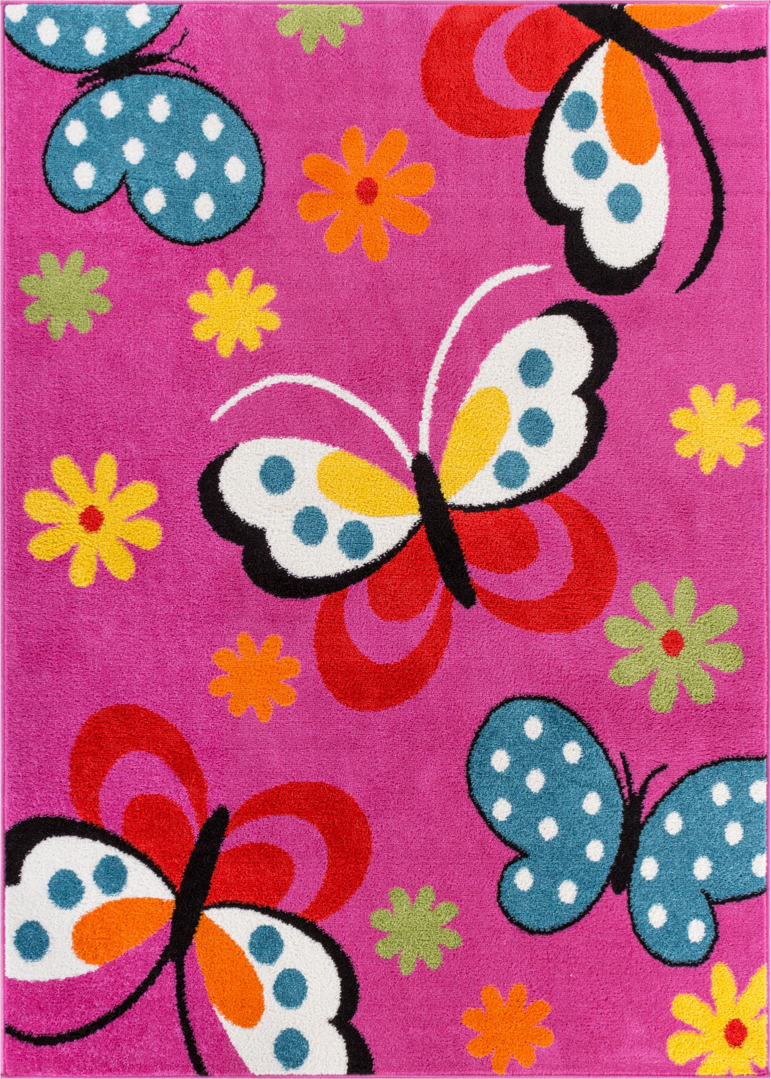 Well Woven StarBright Daisy Butterflies Modern Abstract Pink 5' x 7' Area Rug