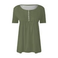thumbnail image 2 of LQCMBYF Womens Blouses Women'S Casual Pleated Round Neck Button Open Short Sleeve Loose T Shirt Shirt Top Plus Size Blouses Womens Spring Tops(Army Green,M), 2 of 5