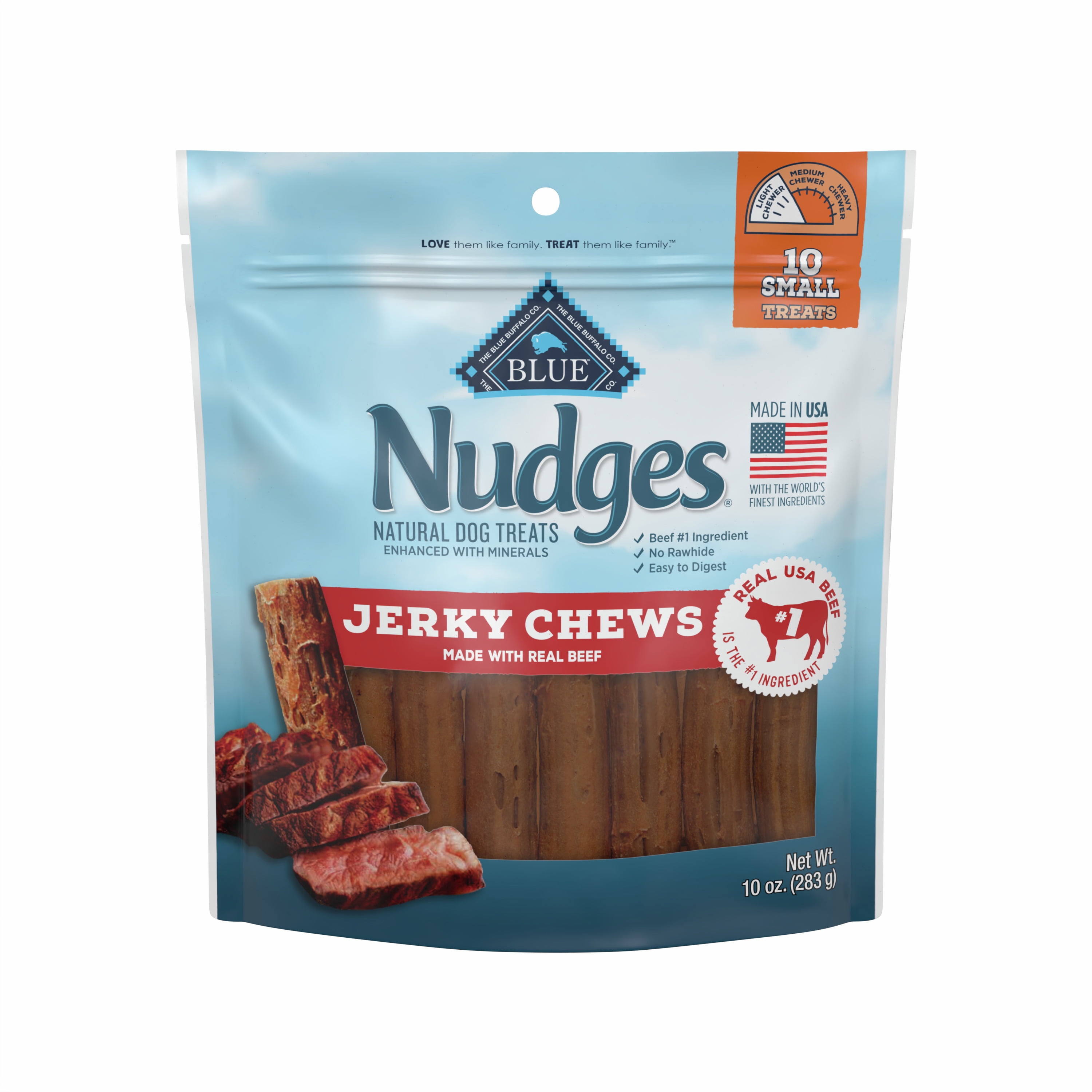 Blue Buffalo Nudges Jerky Chews Natural Dog Treats Small Breed, Beef, 10oz Bag, 10 Count