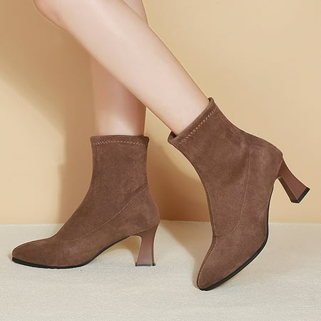 

YOUSNH Women Suede Boots 2024 Fall and Winter New Korean Fashion Boots Pointed Head Europe and The United States Fashion High Heeled Women s Shoes Women s Boots Khaki 6.5