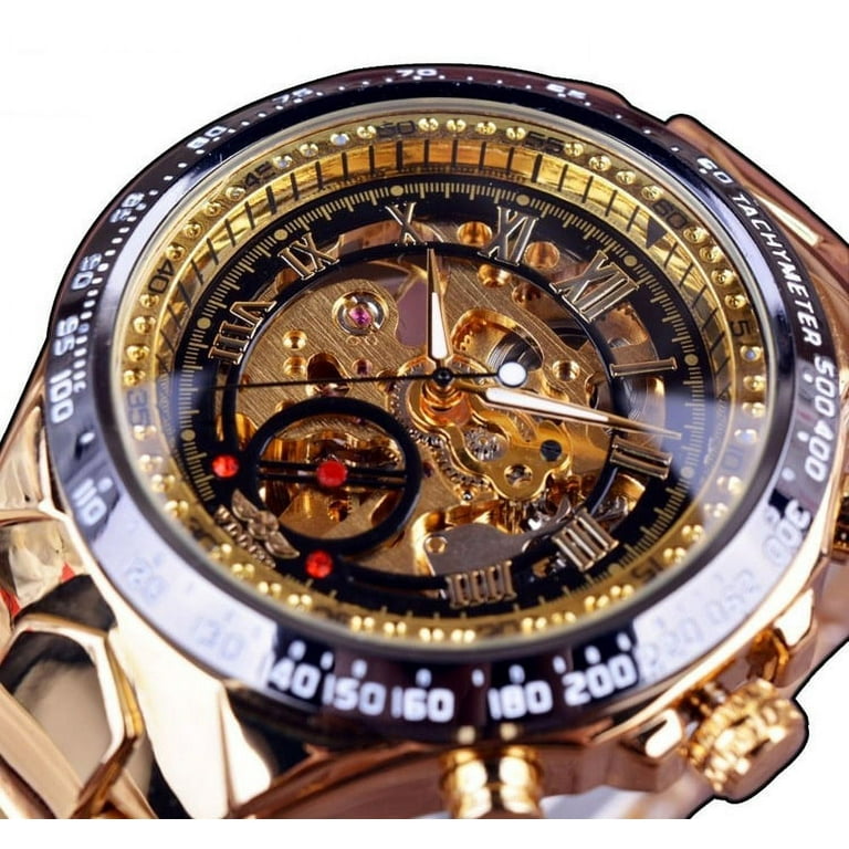VIGOROSO Winner Men Automatic Mechanical Skeleton Analog Gold Stainless Steel Wrist Watch Walmart
