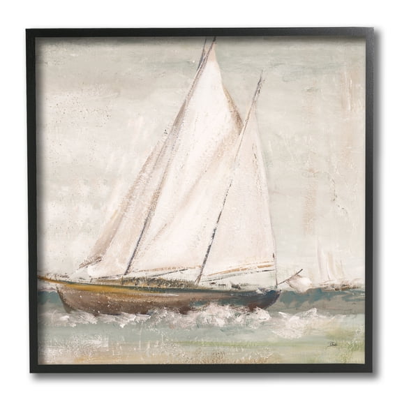 Traditional Sailboat At Sea Contemporary Soft Waves 12 in x 12 in Framed Painting Art Prints, by Stupell Home Décor