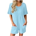 thumbnail image 2 of Pounoo Rompers for Women Short Sleeve Crisscross Back Textured Knit Rompers Retro Casual Style Lightweight Breathable Relaxed-Fit Rompers Gift, 2 of 7