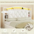 thumbnail image 6 of Full Bed Frame with Charging Stations and LED Lights and Drawers, Velvet Upholstered Beds with Bookcase Headboard, Modern Metal Platform Bed Frame for Teen Girls, Beige, 6 of 9