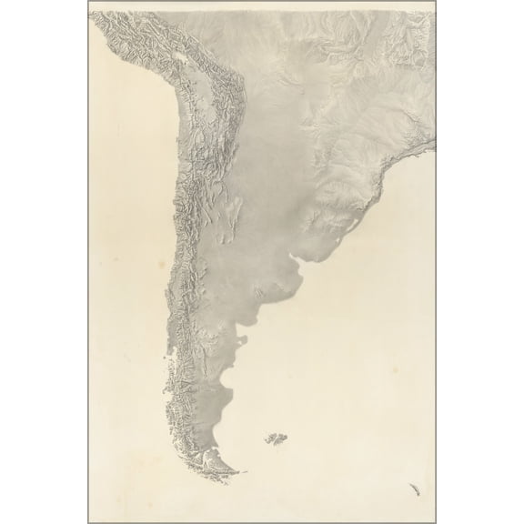 24"x36" Gallery Poster, cia terrain map of Southern South America