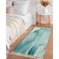 thumbnail image 2 of Area Rug with Tassels 2' x 6', Gradient Teal Marble Texture Kitchen Runner Rug for Hallway Bedroom Throw Rugs, Modern Watercolor Wave Soft Door Mat for Bathroom Entrance Living Room, 2 of 9