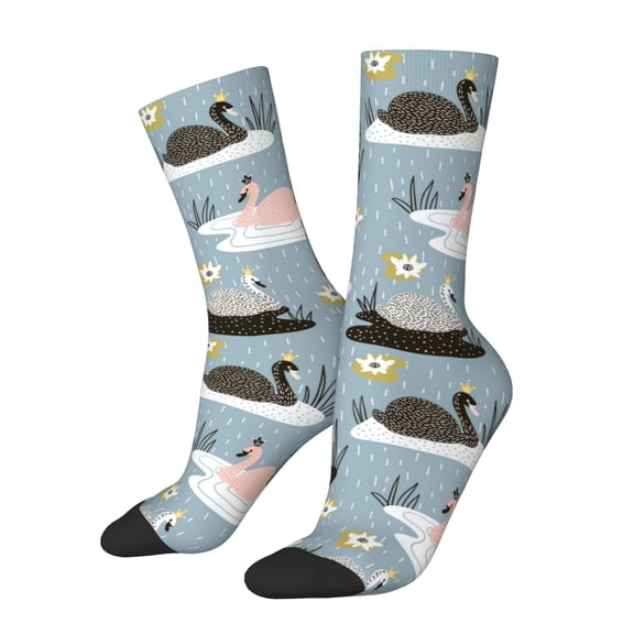 Honeii Swan Princess On Lake Print Adult Socks,Crew Socks,Casual Calf Socks,Daily Wear Socks for Men & Women, Perfect for Sports, Casual and Everyday Use