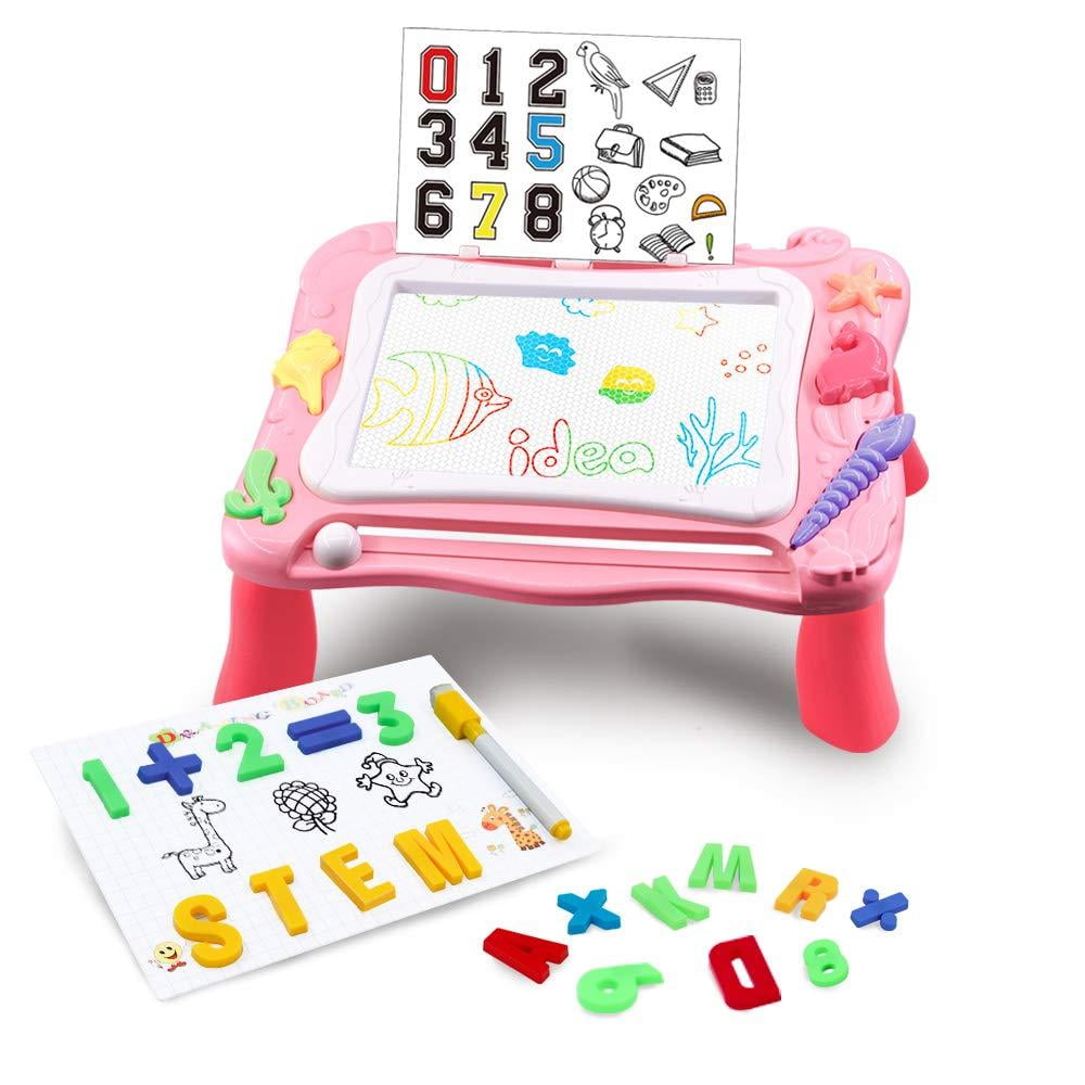 AHCo. Magnetic Drawing Table for Toddlers Kids Doddle Board with Stand Educational Writing Learning Pad Creative Toy for Girls Boys 3+ Years Old Pink