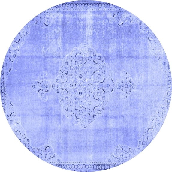Ahgly Company Machine Washable Indoor Round Persian Blue Traditional Area Rugs, 4' Round