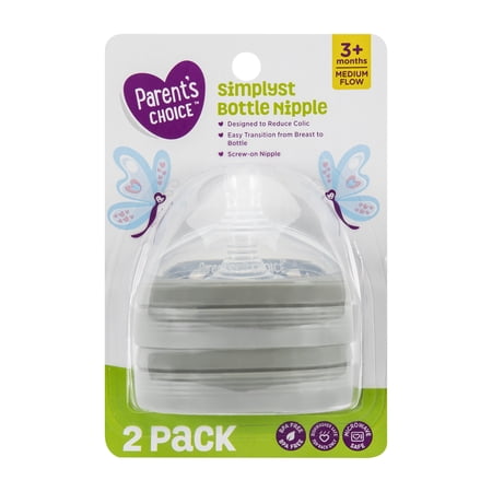 Parent's Choice Simplicity Bottle Nipple, 3 Months +, 2 Pack