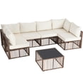 thumbnail image 2 of Ainfox 7 Pieces Outdoor Wicker Patio Furniture Set, Adjustable Backrest Sectional Conversation Couch with Thick Cushions & Coffee Table for Garden Porch Poolside, Brown/Beige, 2 of 9