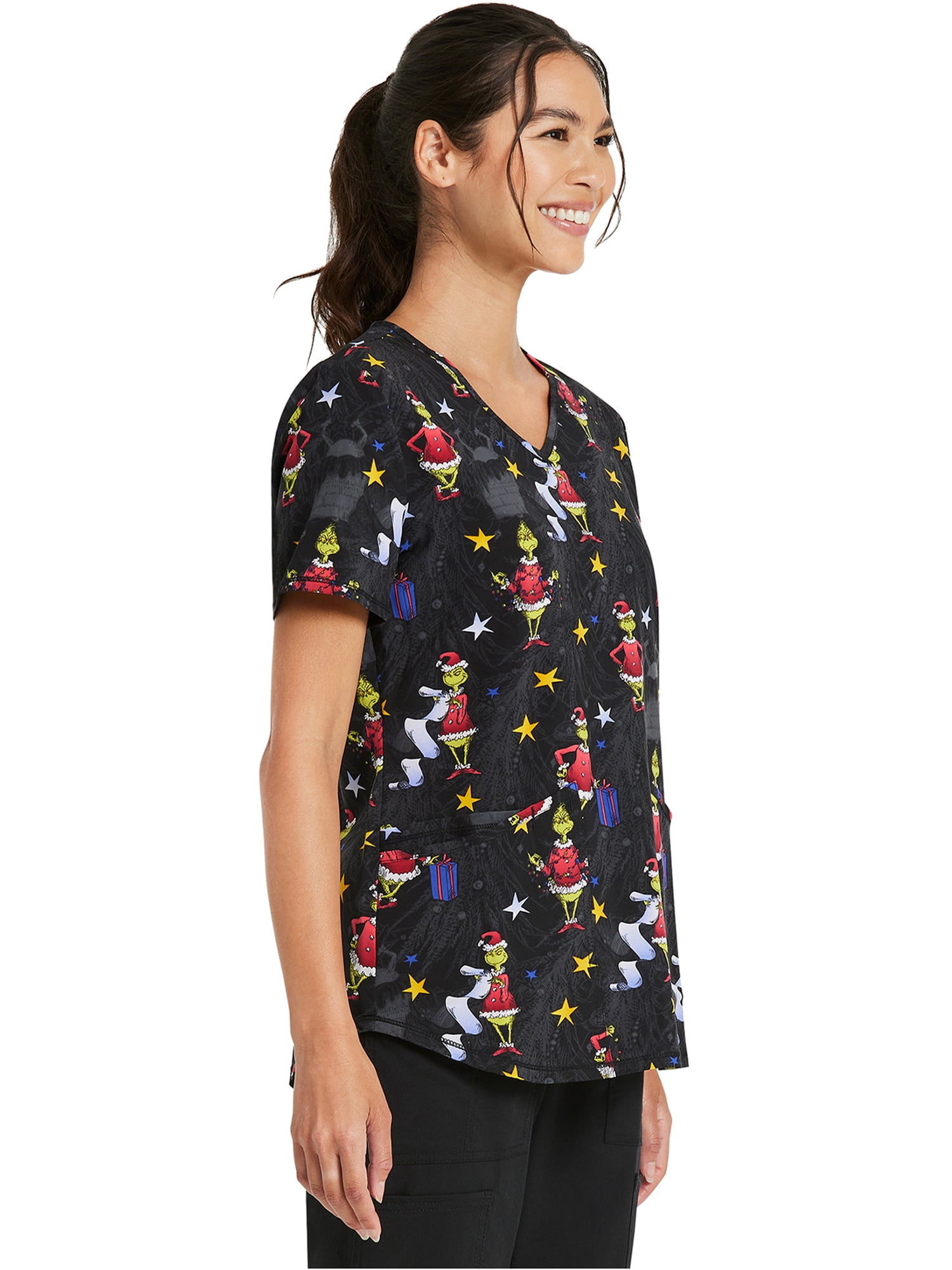 Scrubstar Women's Grinch Happiness Scrub Top, Sizes S-3X