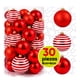 thumbnail image 1 of Esferas para árbol de navidad Artego set mix de 30 esferas = 10pz*8cm 20pz*6cm color Rojo * Línea Glitter 3 acabados glitter, brillante y cromada, para colgar Christmas ornaments, 1 of 6