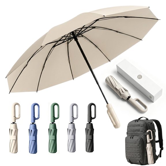Creative Ring Buckle Windproof Reinforced Umbrella, UPF 50 Portable Automatic Folding Umbrella with Loop Buckle