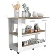 thumbnail image 3 of DeeHome Cala Kitchen Island 46, Six Casters, Two Drawers, Lower Open Shelf -White / Light Oak, 3 of 5