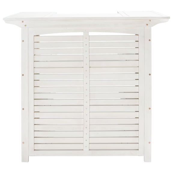 Safavieh Monterey Collection 27.2" Slatted Wood Patio Bar Table with Storage, Grey Wash