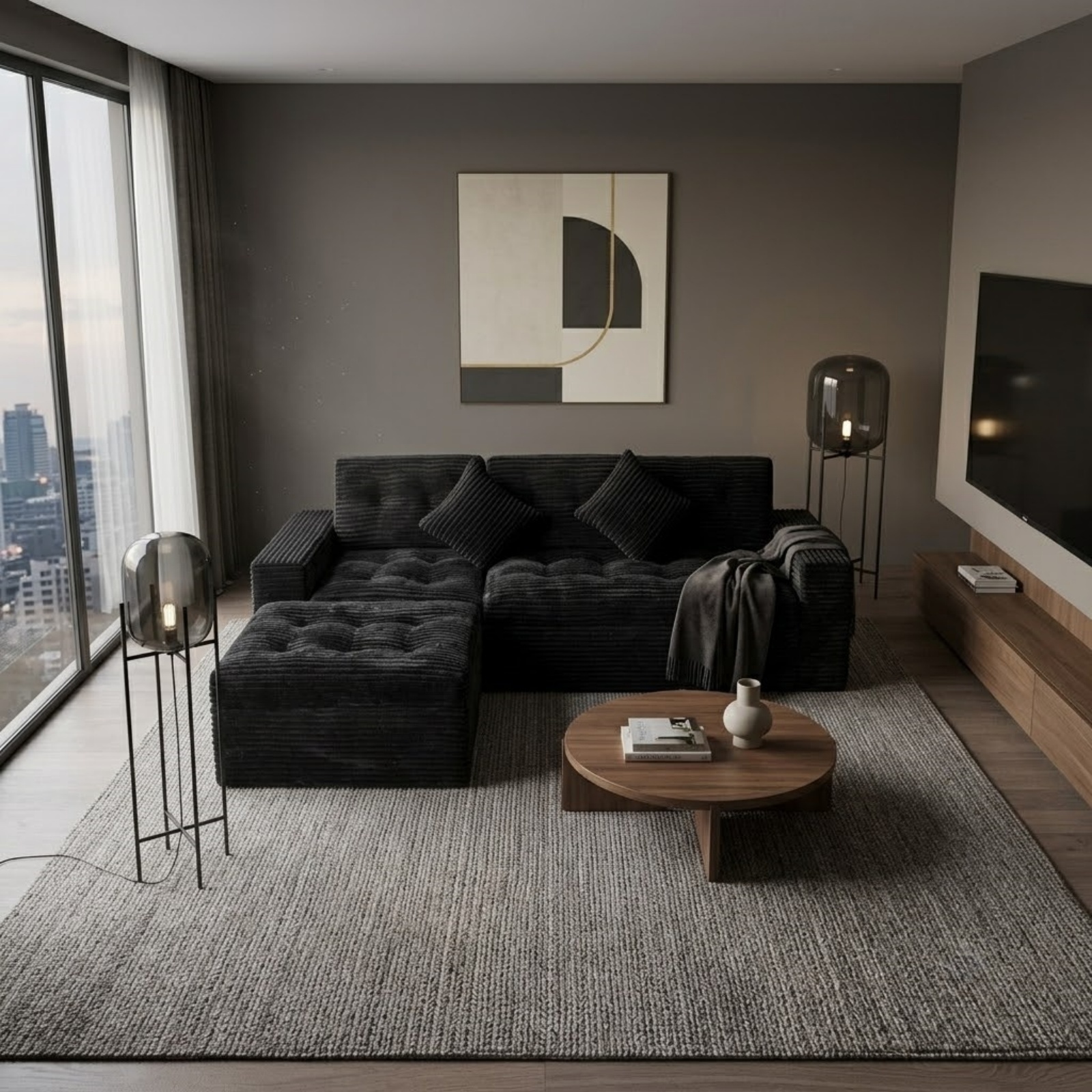 Modular L-Shaped Sectional Sofa with Ottoman, 105'' Cloud Sofa Set, 3-Seat Modular Sofa Couch for Living Room, DIY Combination