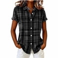 thumbnail image 2 of MLCDZ Plaid Shirts for Women Short Sleeve Button Down Collared Casual Loose Fit Summer Lightweight Breathable Beach Vacation Blouses, 2 of 6