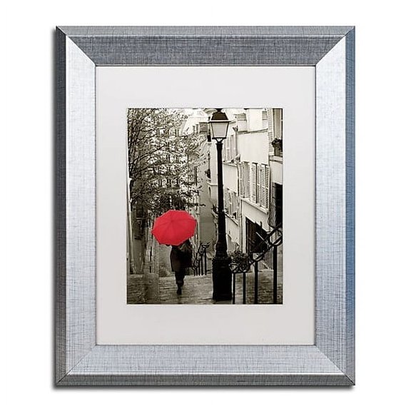 Trademark Fine Art "Paris Stroll II" Canvas Art by Sue Schlabach White Matte, Silver Frame