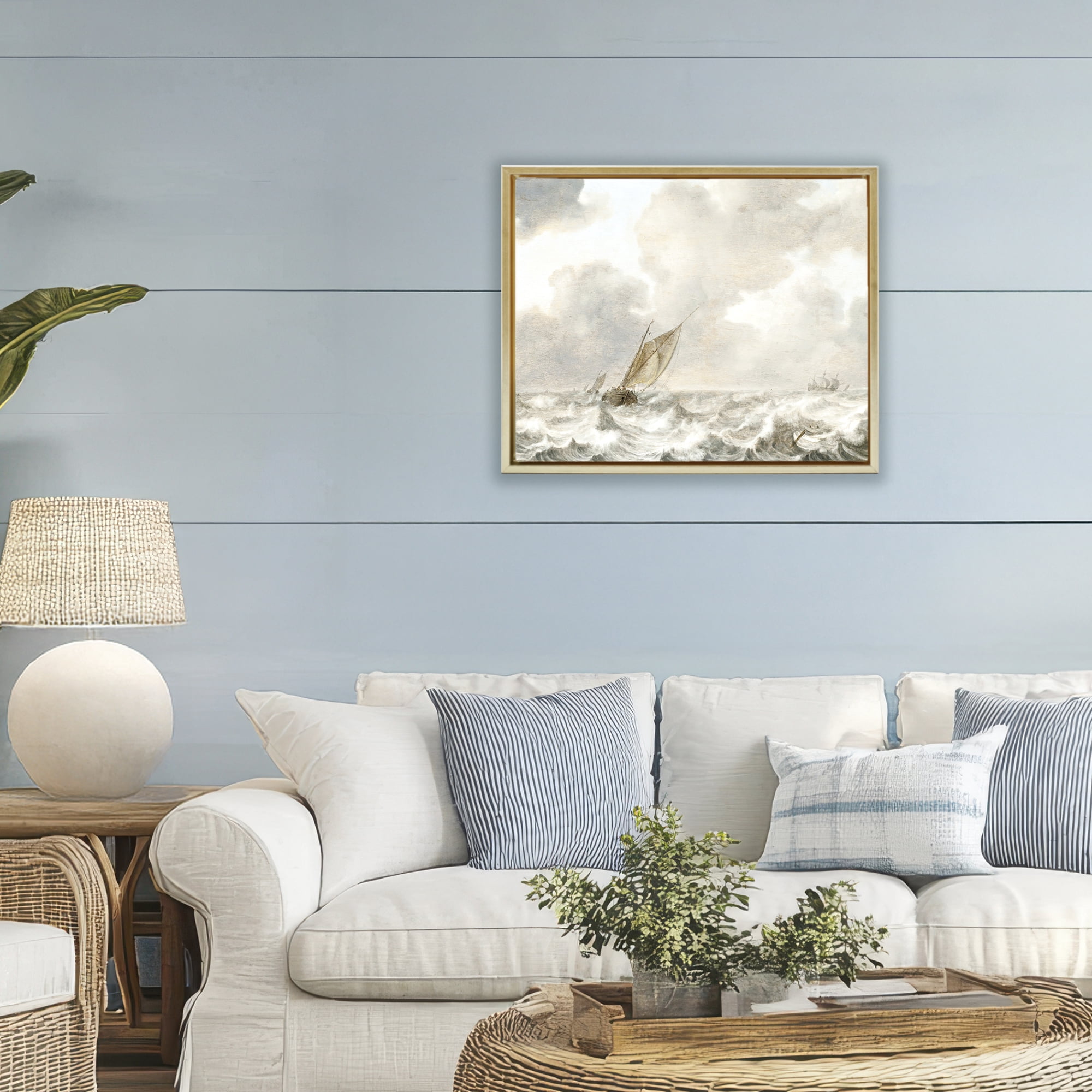 Stupell Industries Vintage Stormy Seas Gold Framed Floater Canvas Wall Art, design by Leah Straatsma