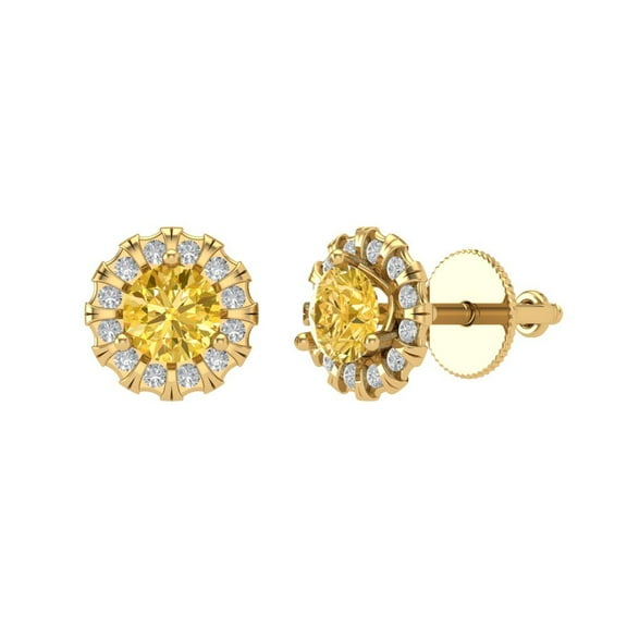0.8808 ct Screw-Back Stud Earrings for Women | 4.5mm Round Cut Simulated Yellow Diamond | 18K Yellow Gold