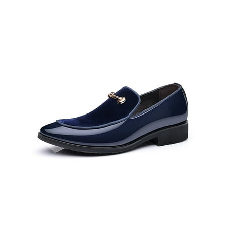 

Fangasis Mens Loafers Faux Suede Dress Shoes Slip On Leather Shoe Formal Business Flats Comfort Pointed Toe Blue 5.5