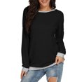 thumbnail image 1 of Top De Cuello Redondo Manga Larga Diseño De Empalme Versátil Sudadera De Mujer Top Para La Vida Diaria Fiesta Club Vacaciones Oficina Negro L, 1 of 6