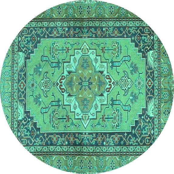 Ahgly Company Machine Washable Indoor Round Persian Turquoise Blue Traditional Area Rugs, 8' Round