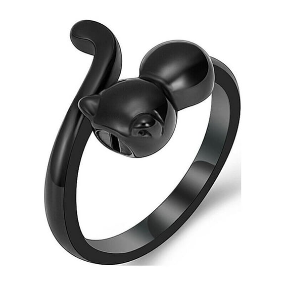 Constantlife Cut Cat Stainless Steel Finger Ring Pet Cremation Urns for Cat Ashes Jewellery Urn Ring