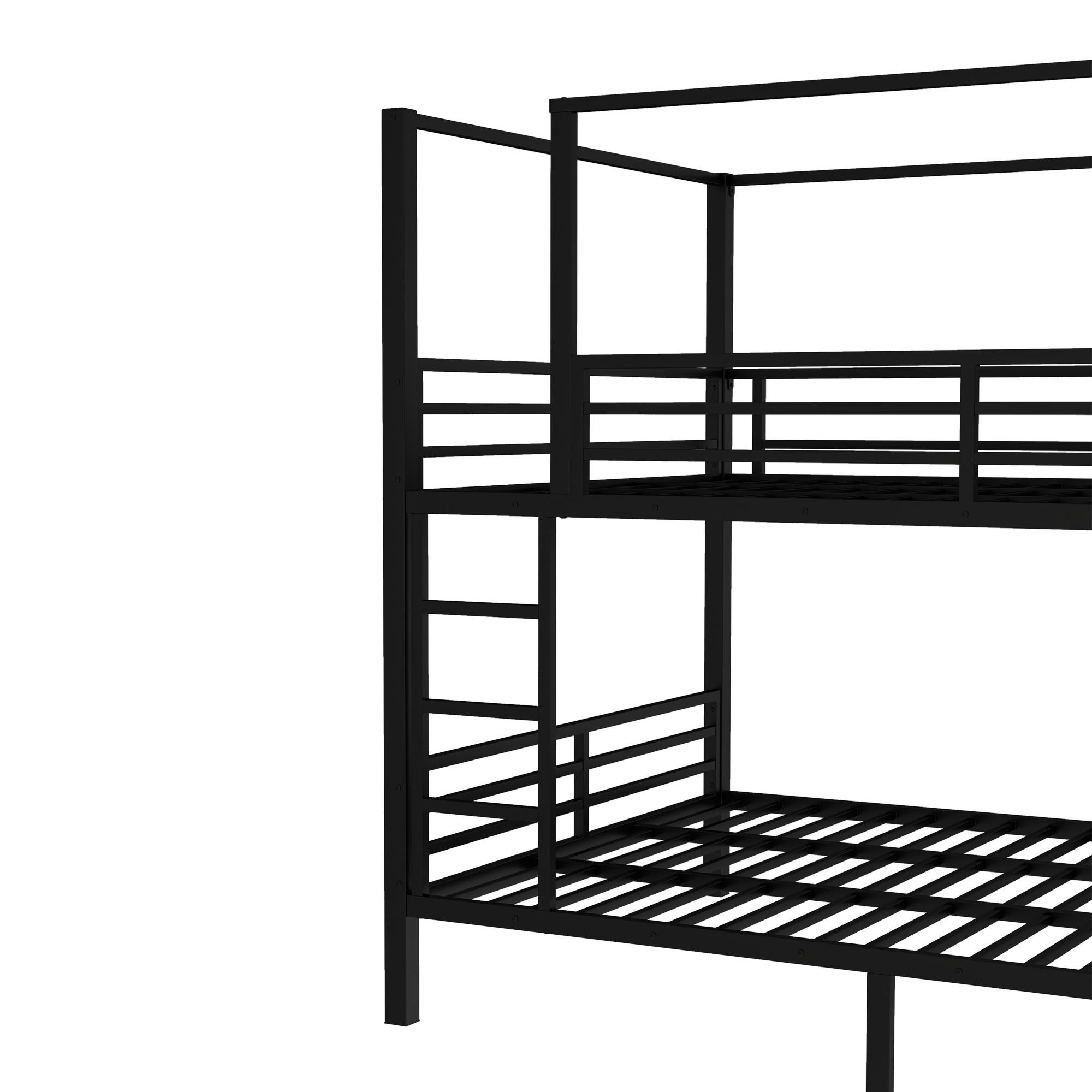 Queen Size Quadruple Metal Bunk Bed,Quadruple Bunk Bed with Built-in Storage Shelves & Wardrobe,Noise-reduced Design,Black
