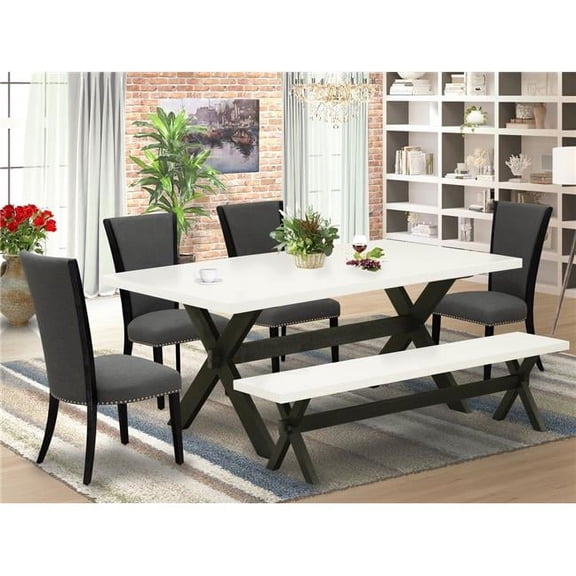 6 Piece X-Style Mid Century Dining Set - Black