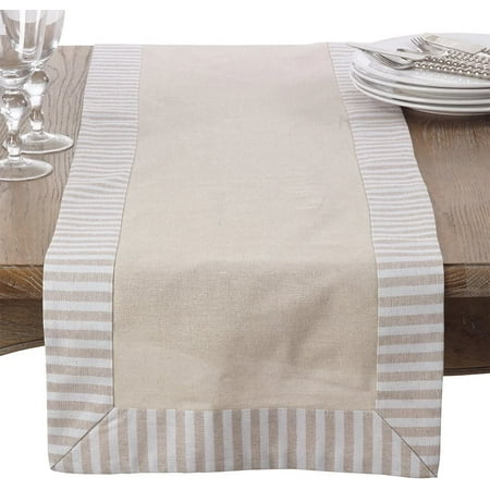 

Fennco Styles Stripe Pattern Border Linen Cotton Table Runner - 16 x72