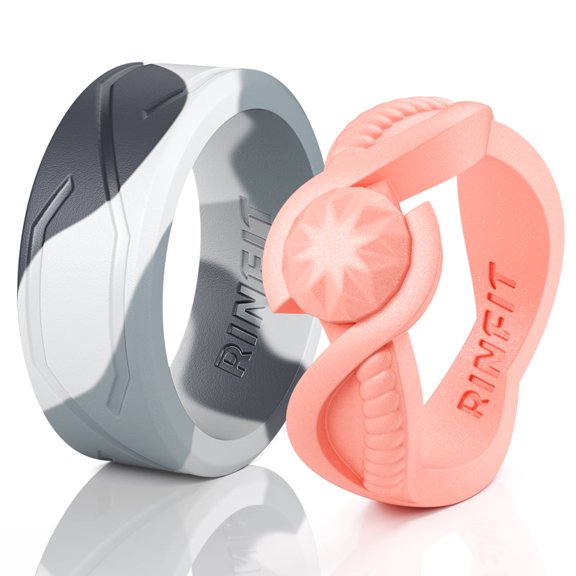 Rinfit Silicone Rings for Women & Men - Couple Sets Rubber Wedding Bands - 4Love & Diamond Round