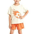thumbnail image 3 of WAVSUF Boys Outfit Sets 2-Piece Football Print T-Shirt and Shorts Elastic Waist Short Sleeve Kids Summer Cute Active Clothes Orange Size 3-4T, 3 of 7