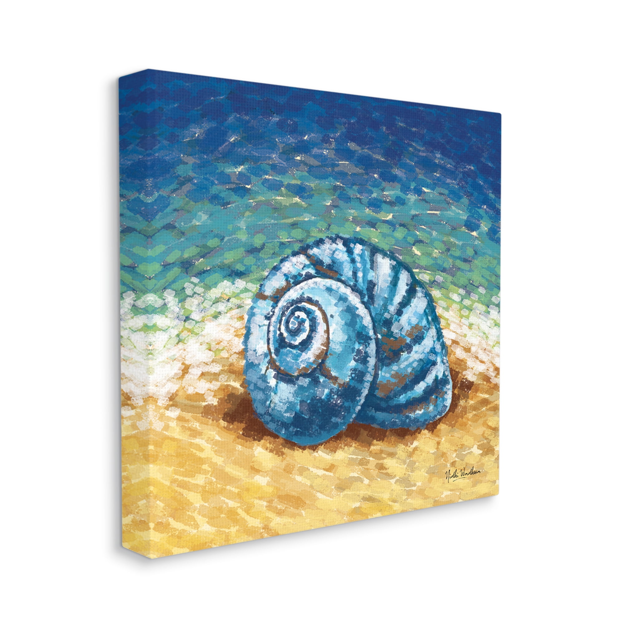 Stupell Industries Abstract Nautilus on Shore Animals & Insects Painting Gallery Wrapped Canvas Print Wall Art, 17 x 17