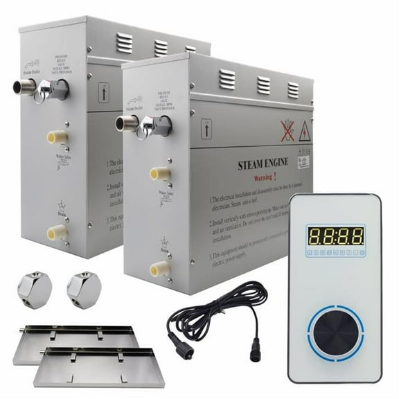 Steam Planet GH18VWP Superior Encore 18 kW Self-Draining Steam Bath Generator Kit & Vertical Digital Keypad & 2 Drip Pan, White