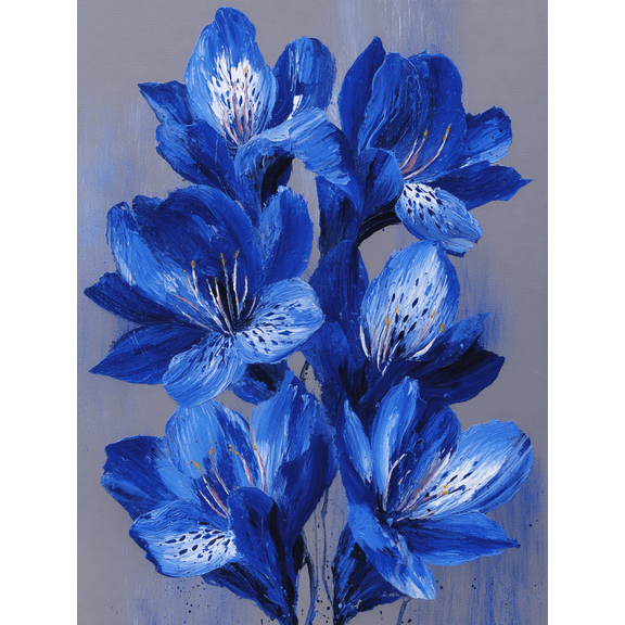 Blue Alstroemeria Floral Canvas Print Wall Art, Modern Decor for Living Room Bedroom Office Hallway Dining Room