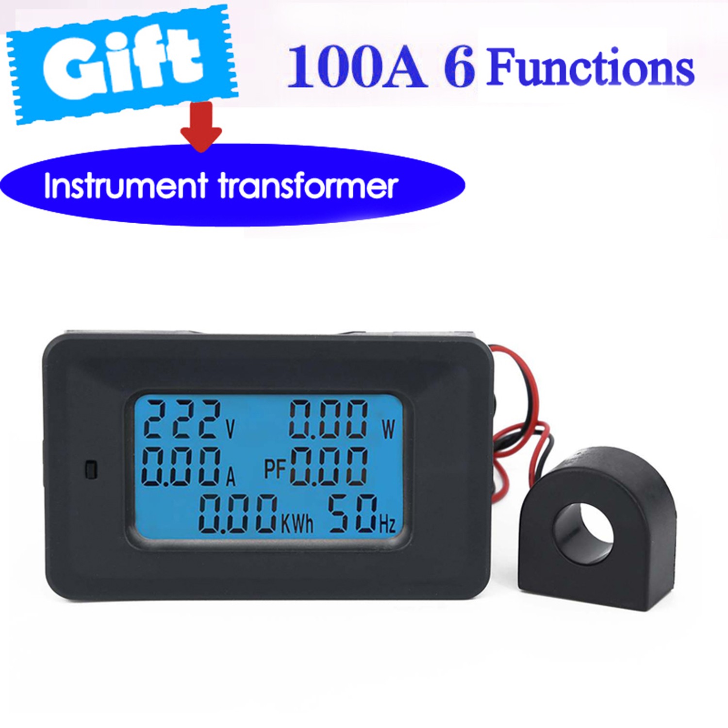 AC 110V-250V 100A LCD Digital Panel Power Watt Meter Monitor Voltmeter Ammeter