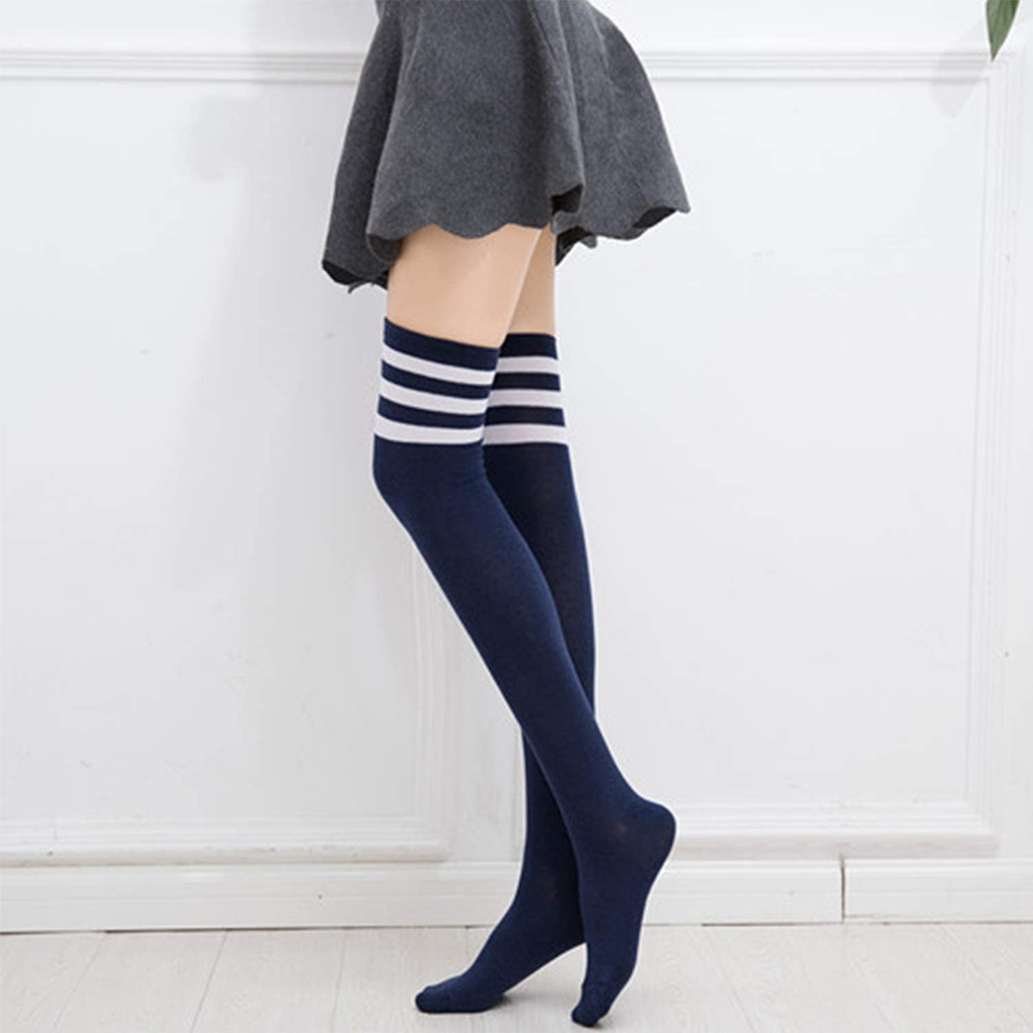 DRESHOW 6 Pairs High Thigh Socks Striped Over Knee Thin Tights Long Stocking for Women Leg Warmer 