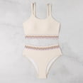 thumbnail image 3 of Ohufall Women's Bikini Sets Colorblock Trim 2 Piece Swimsuit High Waisted Bathing Suits for Women Scoop Neck Adjustable Spaghetti Straps Bikini Swimwear, 3 of 7