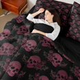 thumbnail image 4 of jejeloiu Pink Skull Skeleton 7 Pieces Bedding Comforter Set,Vintage Victorian Romantic Full Bedding Set For Men Women Reversible, 4 of 8