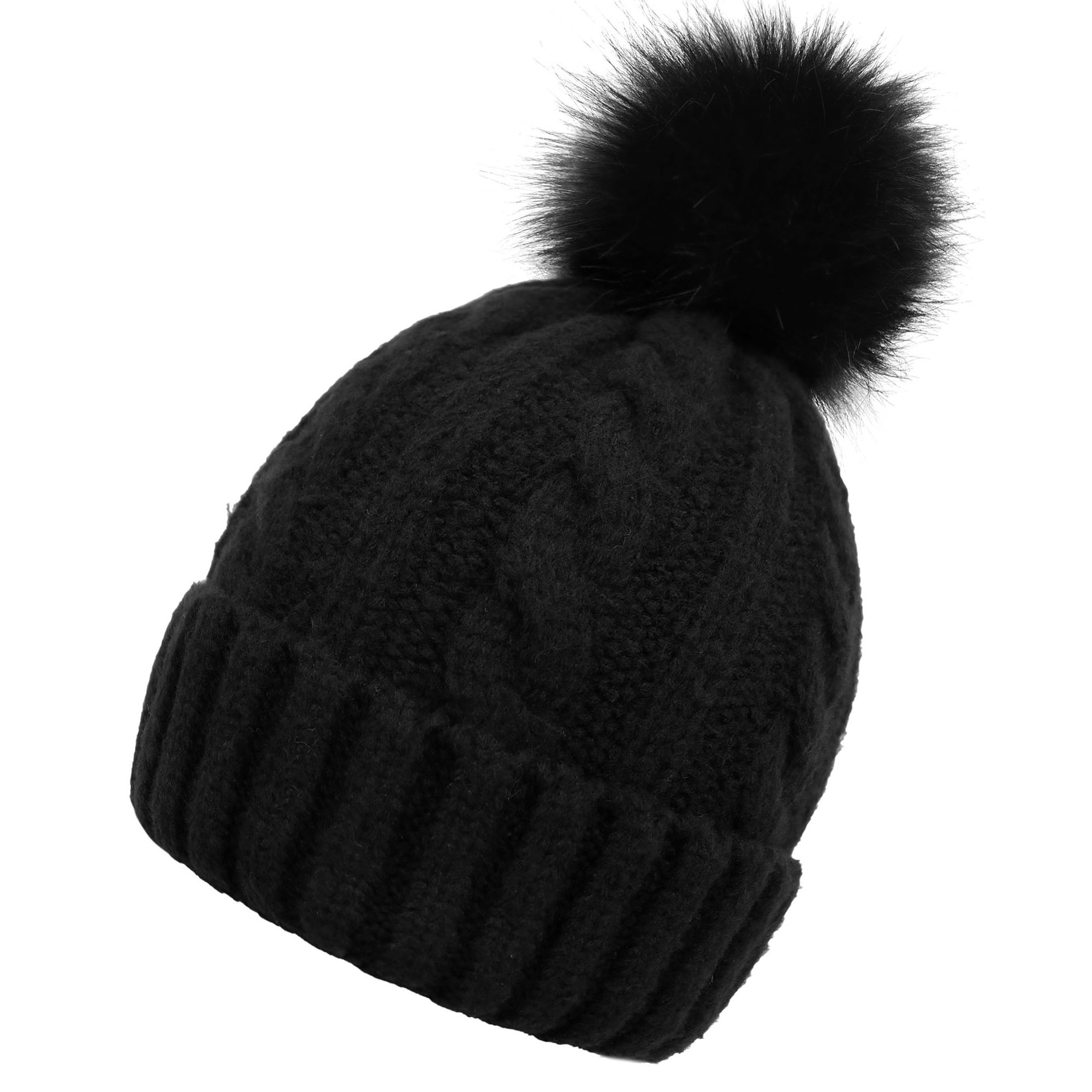 Winter Hat Beanie for Women Knit Slouchy Ski Hat Faux Fur Beanies Pompom, Black Beanie, Black pom Beanie - image 2 of 4