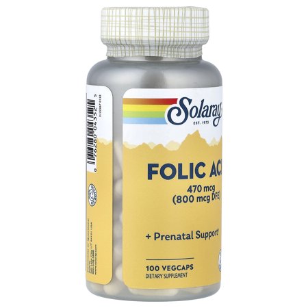 ソラレー 葉酸 (ビタミンB-9) 470mcg (800mcg DFE) 100粒 ベジカプセル Solaray Folic Acid Vitamin B-9 ビタミンB9 プレママ 生活習慣 ビーガン
