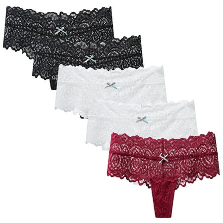 Aivtalk Womens Thongs Lace Sexy Mid Waisted Panties Breathable Soft Underpants Plus Size Ladies Seamless Briefs Underwear Stretch Boxer Shorts 5 Pack S