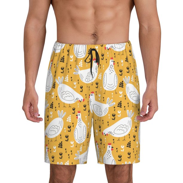 Fotbe Funny Chicken Pantalones Cortos de Pijama para Hombre, Ropa de Dormir, Pantalones de Pijama Cortos para Hombre-4X-Large
