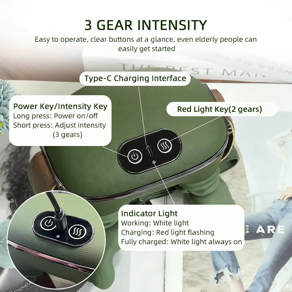 MENIGMA Cordless Deep Tissue 4D Neck & Shoulder Kneading Massager with Heat, USB Charging Cable & User Manual for Travel, Green