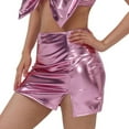 thumbnail image 3 of HNMKIU High Gloss Leather Bodycon Mini Skirt Side Slit Party Clubwear Stretch Fit 02_Pink，XXL, 3 of 3