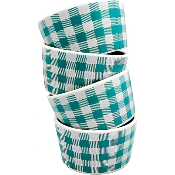 Fall Harvest Ramekins Set of 4, 5.25 oz Ceramic Baking Bowls for Creme Brulee Dishes, Mini Cheesecakes, Dipping Sauce Bowls (Turquoise/White Buffalo)