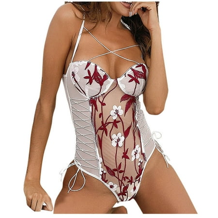 

Rovga Underwear For Women Underwear Female Embroidery Perspective Sleepwear Bodysuit Jumpsuit Lingerie Lingeries Chemise Nightie
